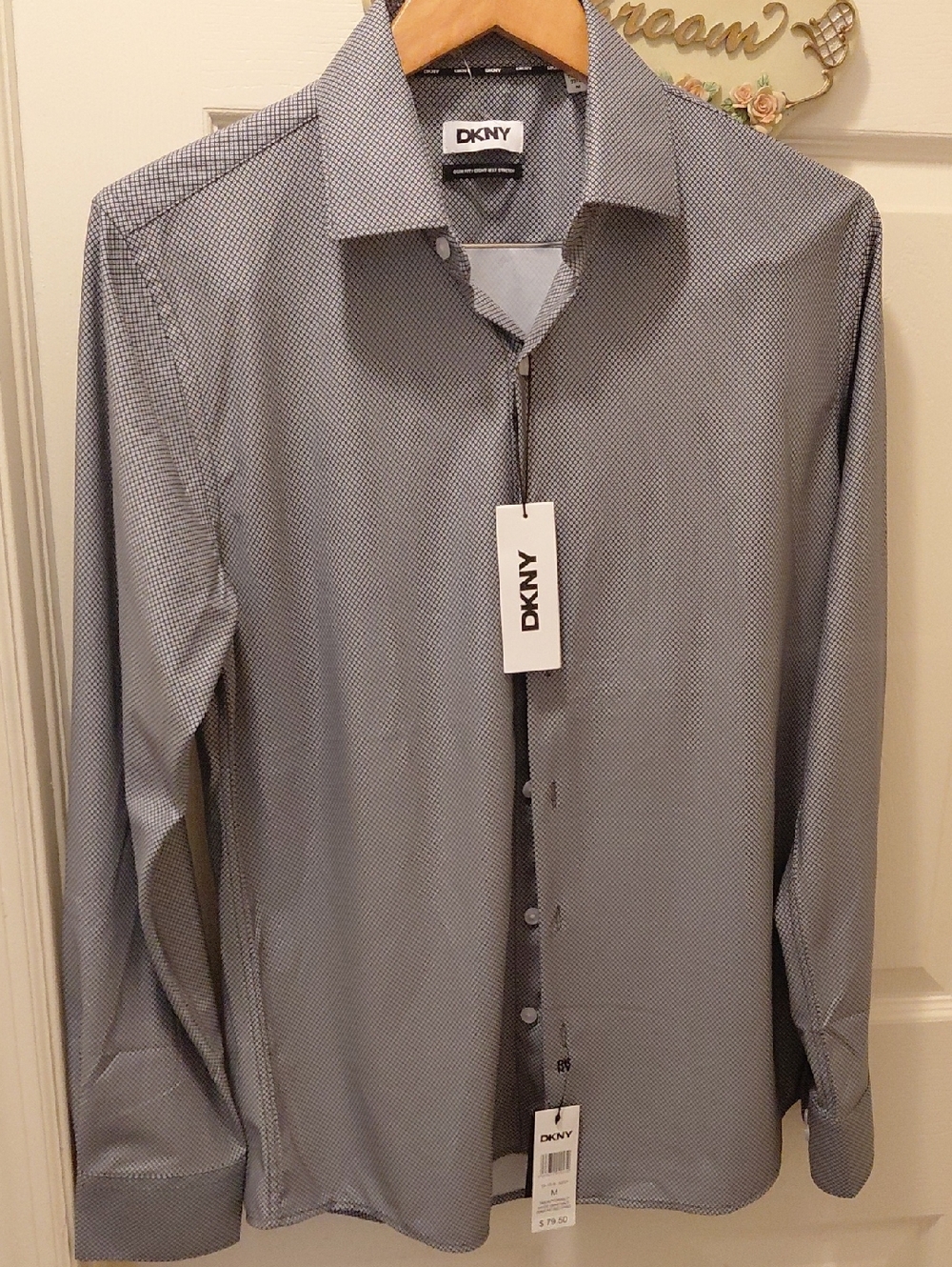 DKNY Men's Light Blue Microdot Dress Shirt - Picture 1 of 7